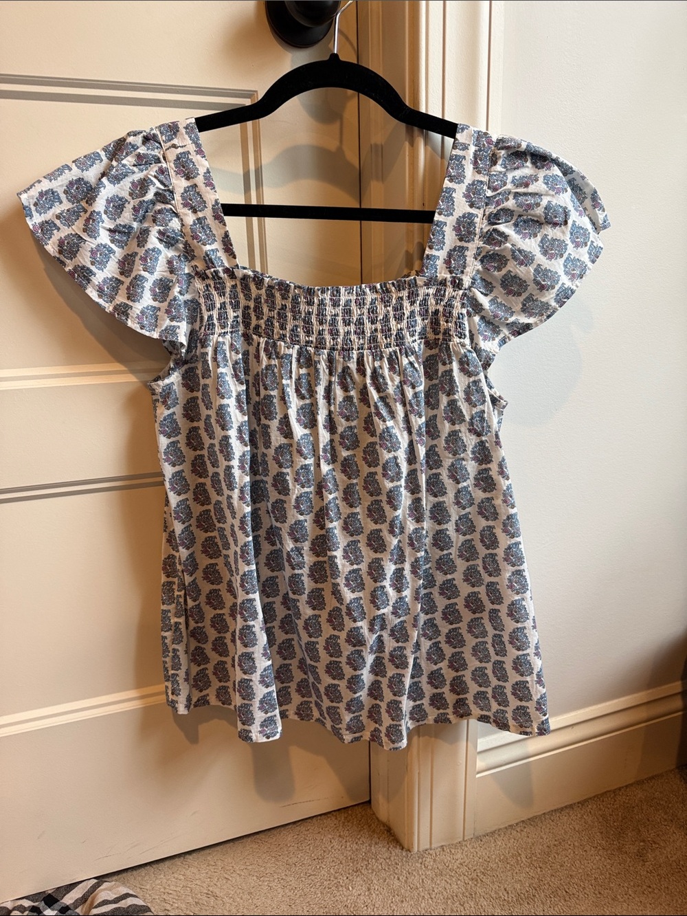 Lucky Brand White Top with Blue Floral Print